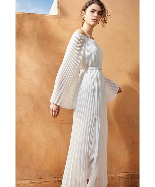 セール】Ester Pleated Dress オフショルアコーディオンプリーツ