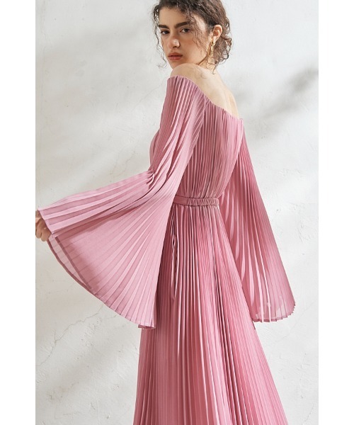 Estella.k エステラケー フレア プリーツ ベルト ドット ワンピース