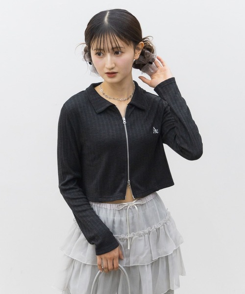 トップス ZGCC forksy.】シアージャガードパフスリーブクロップド丈トップス