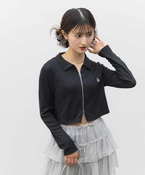 GLOBAL WORK（グローバルワーク）の「ダブルZIPクロップド長袖/AND YUA ANY/251530（Tシャツ/カットソー・キッズ・ブラック/ブルー・MEDIUM/SMALL）」の14枚目の写真