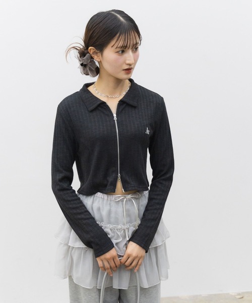 GLOBAL WORK（グローバルワーク）の「ダブルZIPクロップド長袖/AND YUA ANY/251530（Tシャツ/カットソー・キッズ・ブラック/ブルー・MEDIUM/SMALL）」の15枚目の写真