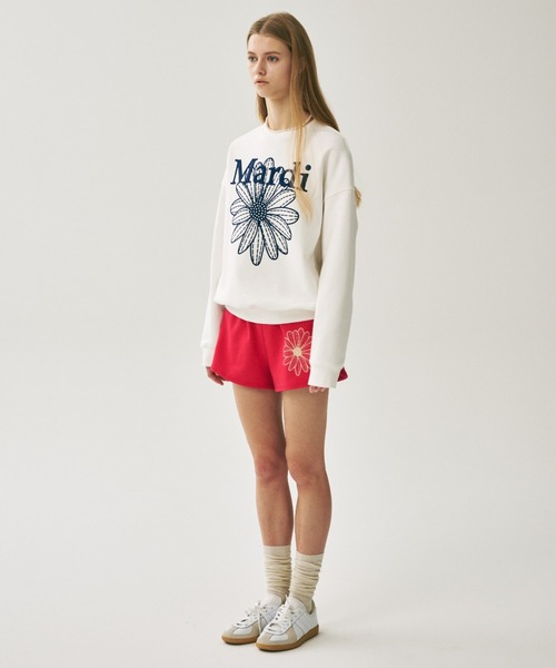 Mardi Mercredi(マルディメクルディ)の「MINI SWEAT SHORTS FLOWER / ミニ スウェット ショーツ フラワー(スウェットパンツ・レディース・オートミール/ブラック/ヘザーグレー/ホワイト×グリーン/レッド・FREE)」の6枚目の写真