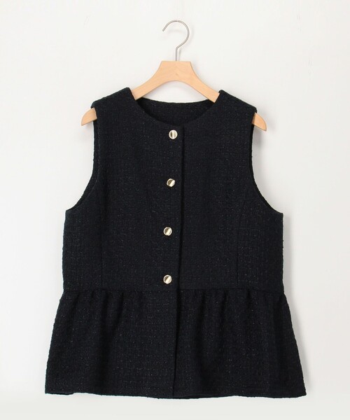 MICO COULIER(ミコクリエ)の「《オケージョン対応》ドライスピン杢ツィード/バスケットラメツィードベスト(ノーカラージャケット・レディース・ネイビー/ブラック系その他・38)」の1枚目の写真