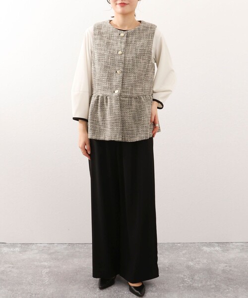 MICO COULIER(ミコクリエ)の「《オケージョン対応》ドライスピン杢ツィード/バスケットラメツィードベスト(ノーカラージャケット・レディース・ネイビー/ブラック系その他・38)」の3枚目の写真