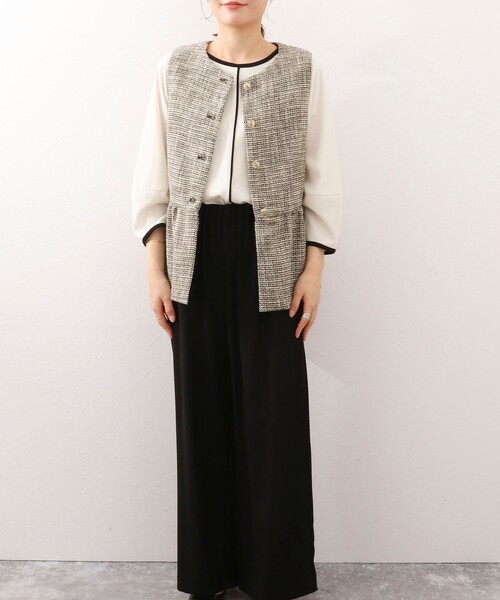 MICO COULIER(ミコクリエ)の「《オケージョン対応》ドライスピン杢ツィード/バスケットラメツィードベスト(ノーカラージャケット・レディース・ネイビー/ブラック系その他・38)」の4枚目の写真