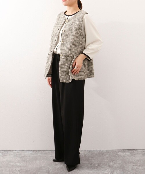 MICO COULIER(ミコクリエ)の「《オケージョン対応》ドライスピン杢ツィード/バスケットラメツィードベスト(ノーカラージャケット・レディース・ネイビー/ブラック系その他・38)」の5枚目の写真