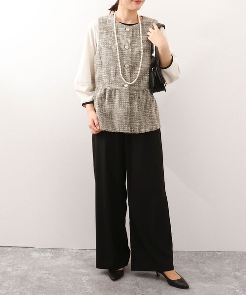 MICO COULIER(ミコクリエ)の「《オケージョン対応》ドライスピン杢ツィード/バスケットラメツィードベスト(ノーカラージャケット・レディース・ネイビー/ブラック系その他・38)」の6枚目の写真