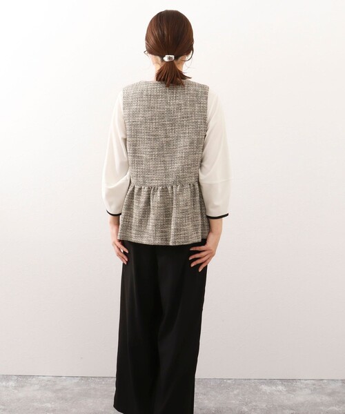 MICO COULIER(ミコクリエ)の「《オケージョン対応》ドライスピン杢ツィード/バスケットラメツィードベスト(ノーカラージャケット・レディース・ネイビー/ブラック系その他・38)」の7枚目の写真