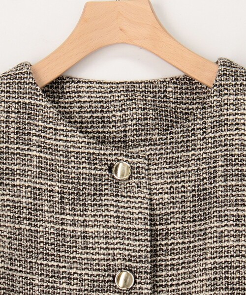 MICO COULIER(ミコクリエ)の「《オケージョン対応》ドライスピン杢ツィード/バスケットラメツィードベスト(ノーカラージャケット・レディース・ネイビー/ブラック系その他・38)」の10枚目の写真