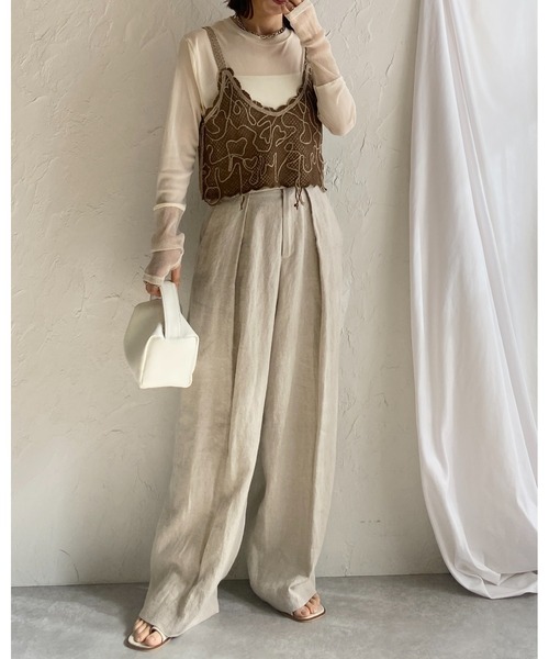 She's Closet（シーズクローゼット）の「ショート丈クロップドコード刺繍ビスチェキャミソール（キャミソール・レディース・ブラウン/ネイビー/グリーン・FREE）」の6枚目の写真