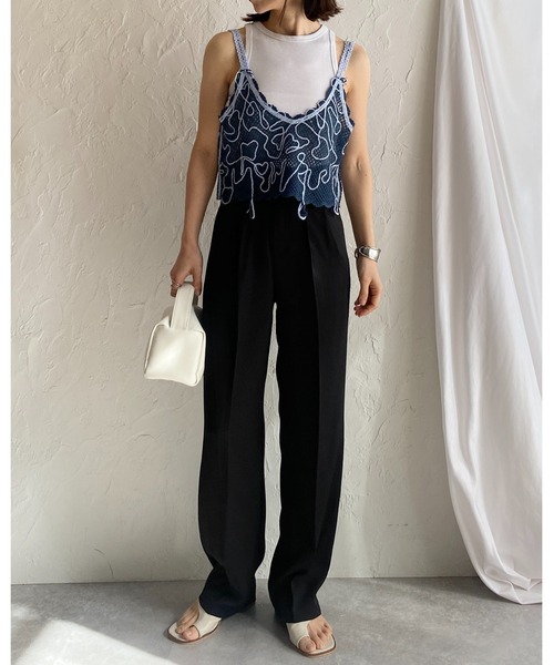 She's Closet（シーズクローゼット）の「ショート丈クロップドコード刺繍ビスチェキャミソール（キャミソール・レディース・ブラウン/ネイビー/グリーン・FREE）」の9枚目の写真
