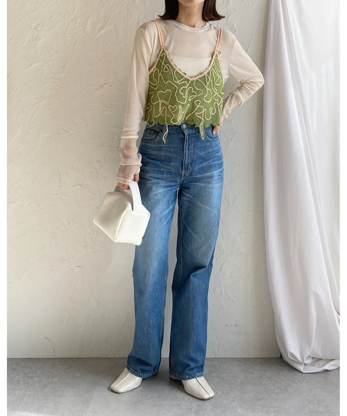 She's Closet（シーズクローゼット）の「ショート丈クロップドコード刺繍ビスチェキャミソール（キャミソール・レディース・ブラウン/ネイビー/グリーン・FREE）」の14枚目の写真