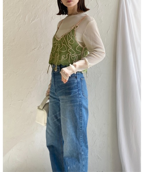 She's Closet（シーズクローゼット）の「ショート丈クロップドコード刺繍ビスチェキャミソール（キャミソール・レディース・ブラウン/ネイビー/グリーン・FREE）」の15枚目の写真