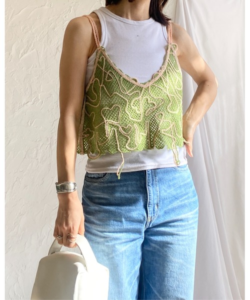 She's Closet（シーズクローゼット）の「ショート丈クロップドコード刺繍ビスチェキャミソール（キャミソール・レディース・ブラウン/ネイビー/グリーン・FREE）」の16枚目の写真