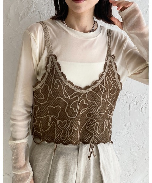 mori vintage キャミソールビスチェ セール】ショート丈クロップドコード刺繍ビスチェキャミソール