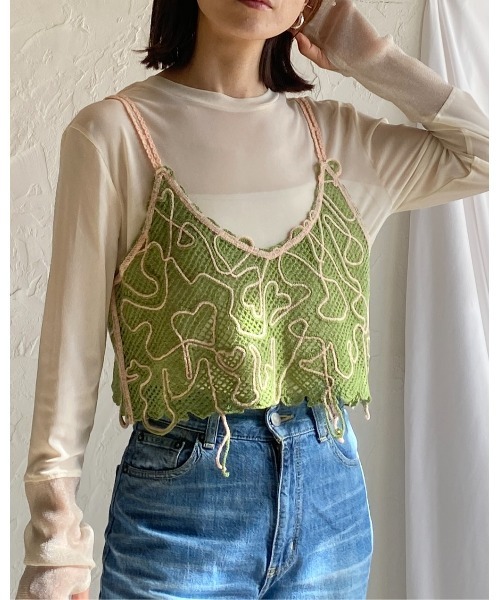 セール】ショート丈クロップドコード刺繍ビスチェキャミソール
