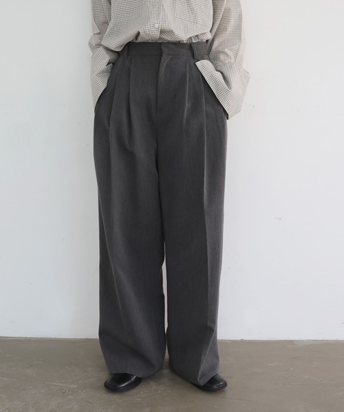日本製 AURALEE コットンシルク タック ワイド スラックス パンツ S－LL／セットアップ可／洗濯後しわになりにくい】きちんと
