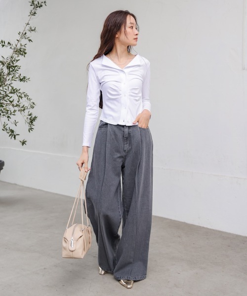 Bab（バブ）の「【S・M・Lサイズ展開】タック入りデニムパンツ（デニムパンツ・レディース・グレー/ライトブルー/インディゴブルー・S/M/L）」の5枚目の写真