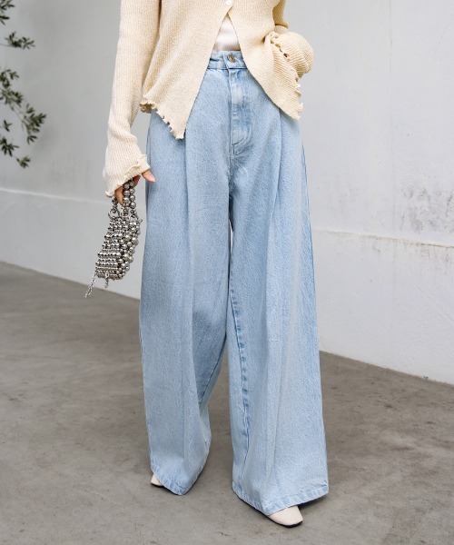 Bab（バブ）の「【S・M・Lサイズ展開】タック入りデニムパンツ（デニムパンツ・レディース・グレー/ライトブルー/インディゴブルー・S/M/L）」の11枚目の写真