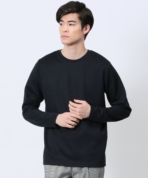 TAKA-Q(タカキュー)の「【ウォッシャブル】タカキュー ジオメトリックジャガード クルーネック長袖Tシャツ(Tシャツ/カットソー・メンズ・ネイビー/ホワイト/ブラック・MEDIUM/LARGE/X-LARGE)」の3枚目の写真