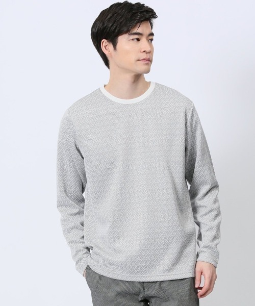 TAKA-Q(タカキュー)の「【ウォッシャブル】タカキュー ジオメトリックジャガード クルーネック長袖Tシャツ(Tシャツ/カットソー・メンズ・ネイビー/ホワイト/ブラック・MEDIUM/LARGE/X-LARGE)」の2枚目の写真