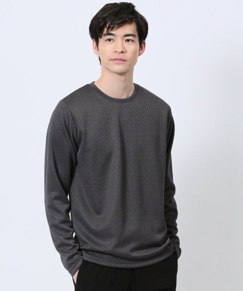 TAKA-Q(タカキュー)の「【ウォッシャブル】タカキュー ジオメトリックジャガード クルーネック長袖Tシャツ(Tシャツ/カットソー・メンズ・ネイビー/ホワイト/ブラック・MEDIUM/LARGE/X-LARGE)」の1枚目の写真