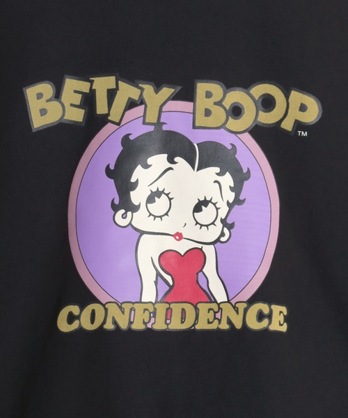 古着 BETTY BOOP ベティブープ ファイヤーパターン キャラクタープリントロングTシャツ ロンT レディースS相当 /eaa565216 古着 BETTY BOOP ベティブープ ファイヤーパターン キャラクター