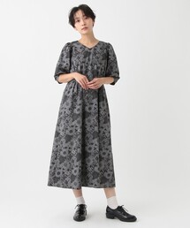 Vネックワンピース/リバティプリント