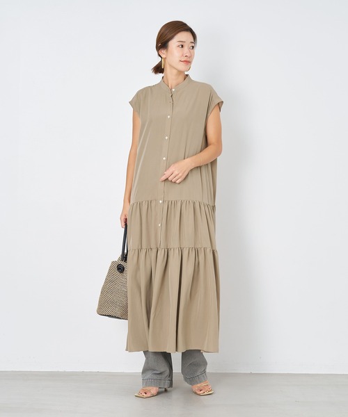 MICA&DEAL（マイカ＆ディール）の「バンドカラーティアードワンピース（ワンピース・レディース・ベージュ/ブラック・FREE）」の6枚目の写真