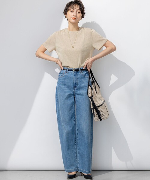 23区 L（ニジュウサンクオオキイサイズ）の「【洗える】ラメジャージ TEE（Tシャツ/カットソー・レディース・シルバー系/ブラック系/ゴールド系・46/44/48）」の4枚目の写真