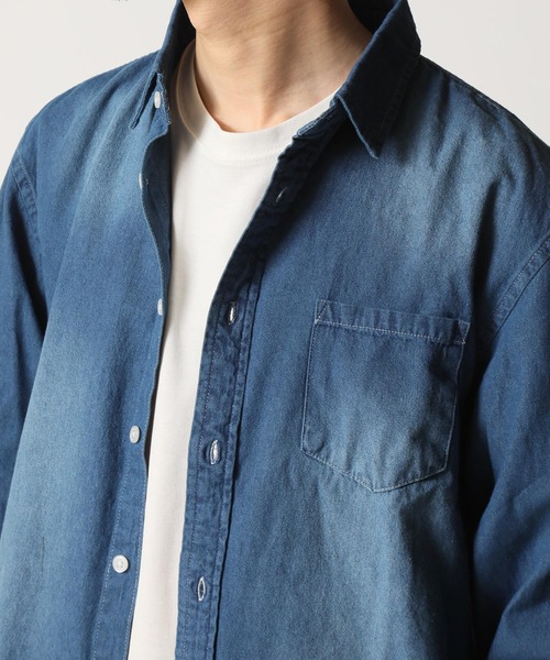 ARCADE（アーケード）の「レギュラーカラー ウォッシュ加工長袖 デニムシャツ BARCEDOS（シャツ/ブラウス・メンズ・サックスブルー/ブルー/ネイビー・LL/L/M）」の8枚目の写真