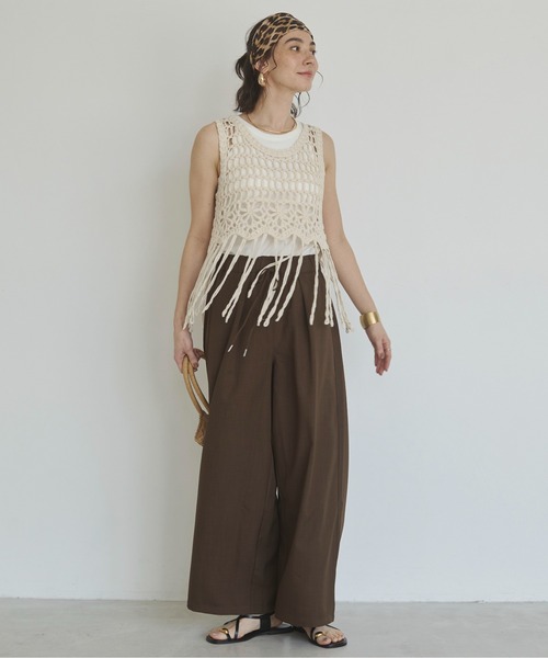 ANGIE（アンジー）の「【セットアップ対応】ワイド イージーパンツ（その他パンツ・レディース・ブラック/ホワイト系その他/ブラウン・FREE）」の6枚目の写真