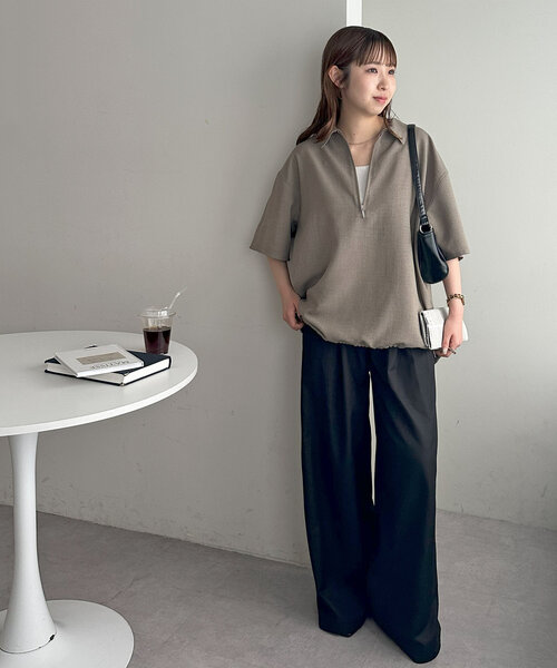 DISCOAT（ディスコート）の「【ユニセックス】アジャストベルト付きタックワイドパンツ（その他パンツ・レディース・モカ/ブラック・MEDIUM/LARGE）」の10枚目の写真