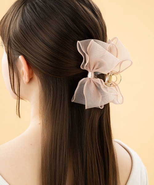 LA MUe（ラミュー）の「【LA MUE】シフォンリボンバンスクリップ（バレッタ/ヘアクリップ・レディース・ブラック/モカ/ホワイト/ピンク・FREE）」の4枚目の写真