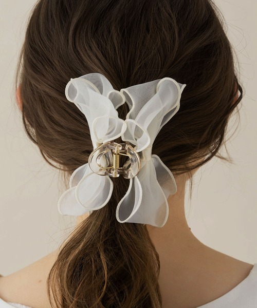 LA MUe（ラミュー）の「【LA MUE】シフォンリボンバンスクリップ（バレッタ/ヘアクリップ・レディース・ブラック/モカ/ホワイト/ピンク・FREE）」の12枚目の写真
