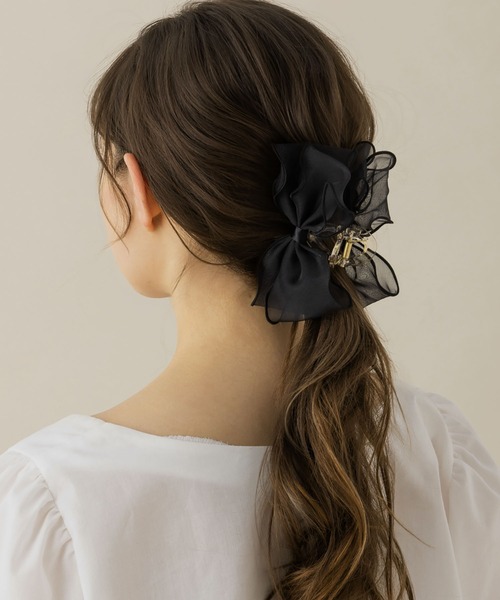 LA MUe（ラミュー）の「【LA MUE】シフォンリボンバンスクリップ（バレッタ/ヘアクリップ・レディース・ブラック/モカ/ホワイト/ピンク・FREE）」の17枚目の写真