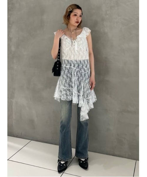 トップス Lig. hem design tops HEM DESIGN LACE FRILL L/TOPS ヘム デザイン レース フリル
