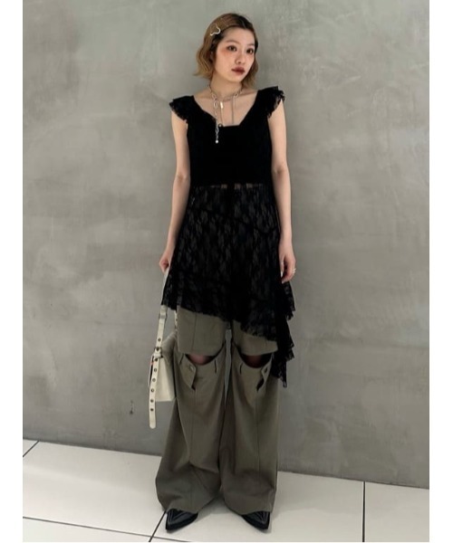 hem frill lace tops レディース HEM DESIGN LACE FRILL L/TOPS ヘム デザイン レース フリル
