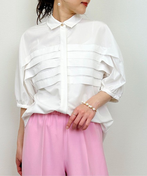 DIARIUM（ディアリウム）の「横プリーツブラウス（シャツ/ブラウス・レディース・ブルー/オフホワイト・M）」の2枚目の写真