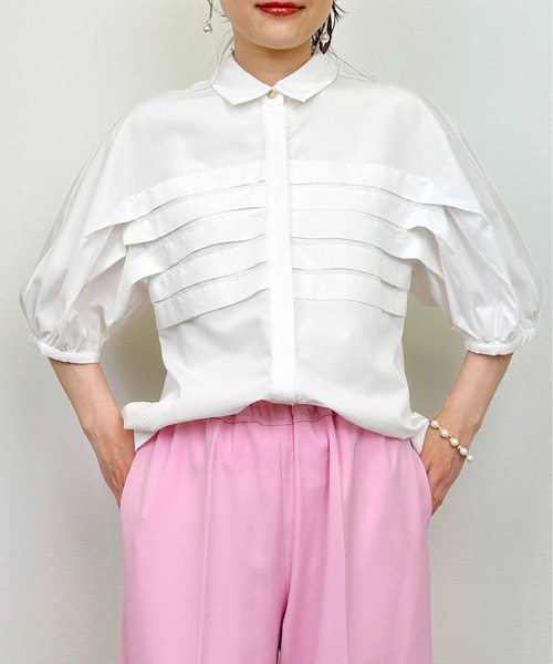 DIARIUM（ディアリウム）の「横プリーツブラウス（シャツ/ブラウス・レディース・ブルー/オフホワイト・M）」の3枚目の写真