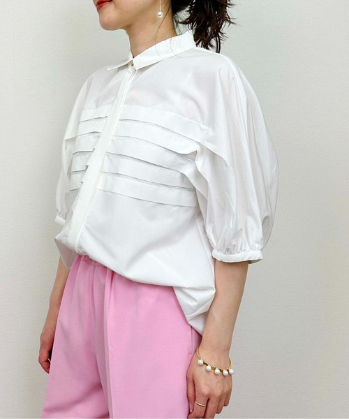 DIARIUM（ディアリウム）の「横プリーツブラウス（シャツ/ブラウス・レディース・ブルー/オフホワイト・M）」の6枚目の写真