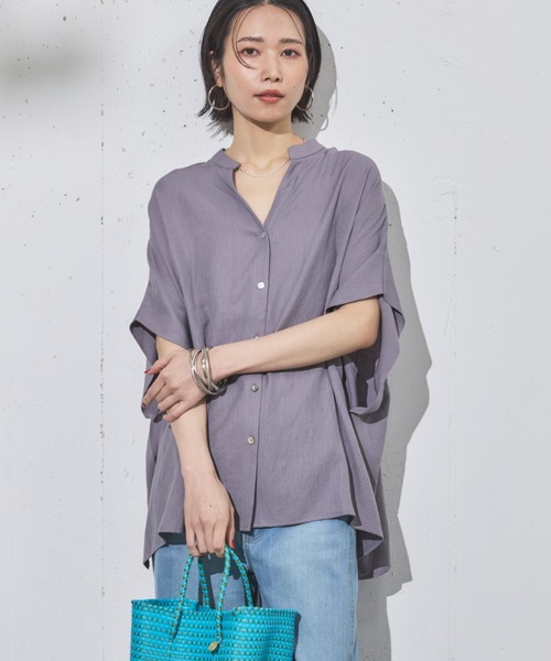 Doux archives（ドゥアルシーヴ）の「【新色追加】ウォッシャブルリネンライクスキッパープルオーバー（シャツ/ブラウス・レディース・オフホワイト/グレー/サックスブルー/ミント/ブラック/イエロー/キャメル・FREE）」の3枚目の写真