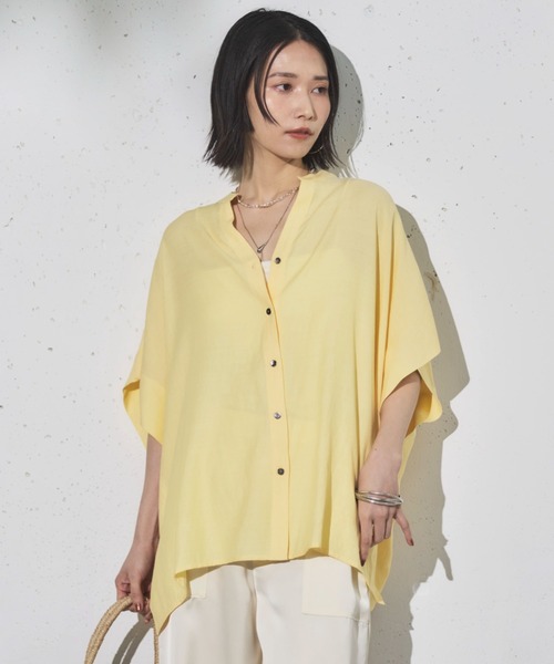 Doux archives（ドゥアルシーヴ）の「【新色追加】ウォッシャブルリネンライクスキッパープルオーバー（シャツ/ブラウス・レディース・オフホワイト/グレー/サックスブルー/ミント/ブラック/イエロー/キャメル・FREE）」の6枚目の写真