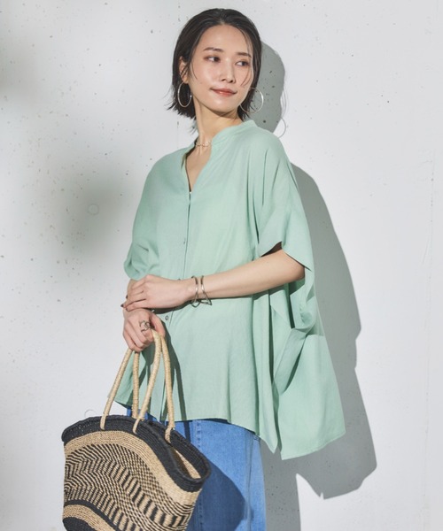 Doux archives（ドゥアルシーヴ）の「【新色追加】ウォッシャブルリネンライクスキッパープルオーバー（シャツ/ブラウス・レディース・オフホワイト/グレー/サックスブルー/ミント/ブラック/イエロー/キャメル・FREE）」の4枚目の写真