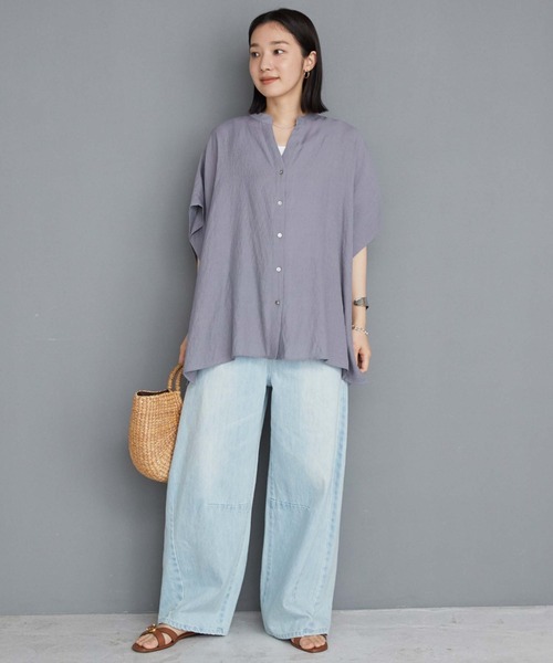 Doux archives（ドゥアルシーヴ）の「【新色追加】ウォッシャブルリネンライクスキッパープルオーバー（シャツ/ブラウス・レディース・オフホワイト/グレー/サックスブルー/ミント/ブラック/イエロー/キャメル・FREE）」の8枚目の写真