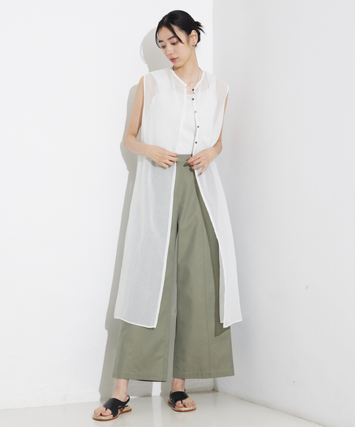 qualite（カリテ）の「撥水ツイルワイドパンツ/夏服（その他パンツ・レディース・カーキ/ホワイト・36/38）」の8枚目の写真