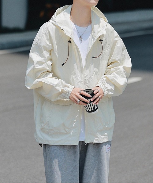 ルーズフィットフードジャケット UVカット 軽量ジップパーカー