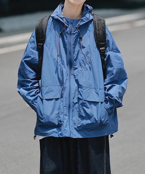 ルーズフィットフードジャケット UVカット 軽量ジップパーカー