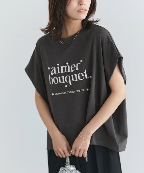 Pierrot(ピエロ)の「パールロゴドルマンコットンTシャツ(Tシャツ/カットソー・レディース・ブラック/グレー系その他/ホワイト×ブラック・M/L)」の3枚目の写真