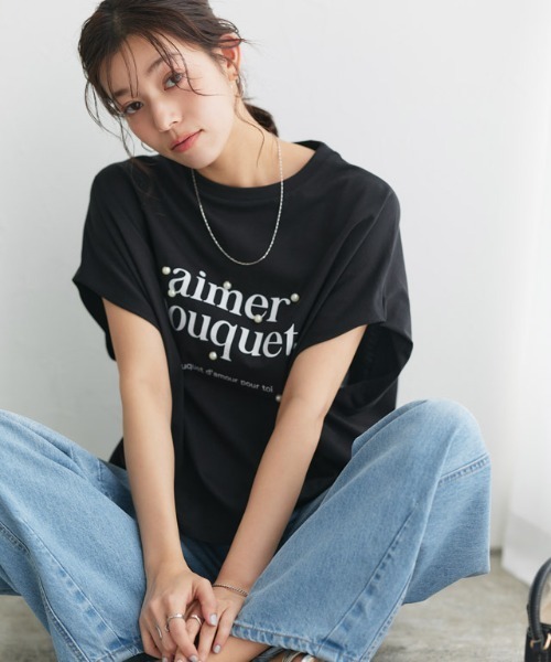 Pierrot(ピエロ)の「パールロゴドルマンコットンTシャツ(Tシャツ/カットソー・レディース・ブラック/グレー系その他/ホワイト×ブラック・M/L)」の2枚目の写真